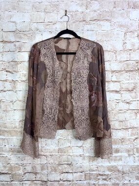 Mariella Burani Vintage Wool Silk Blend Open Front Semi Sheer Blouse Size 12